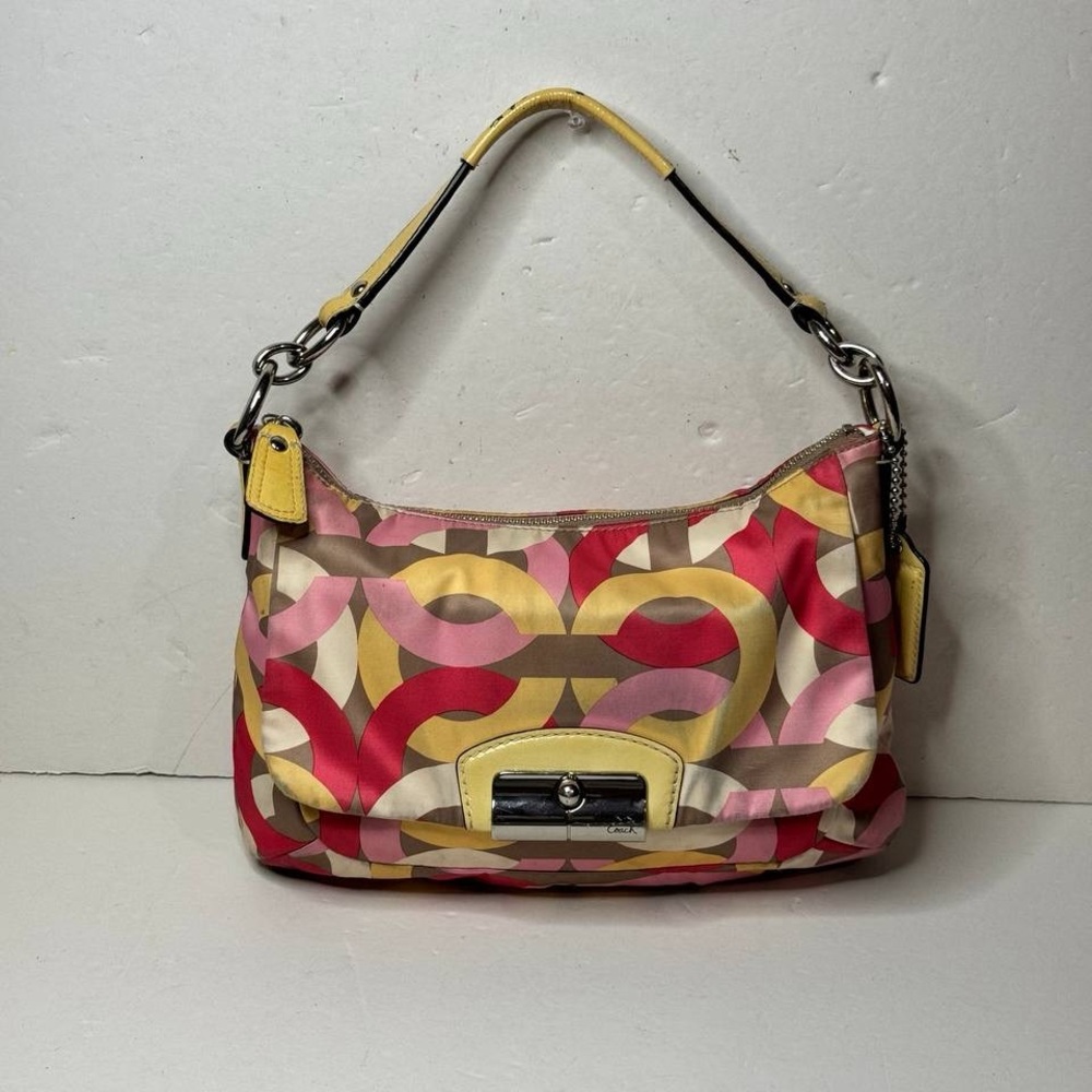 COACH Kristin Op Art Yellow Multicolor Satin Hobo Shoulder Bag